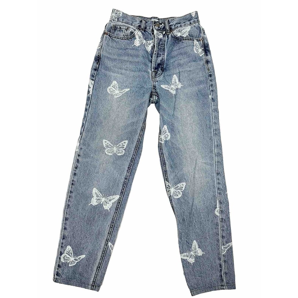 PacSun Butterfly Print Ultra High Rise Slim‎ Jeans Womens 23 Blue Excellent